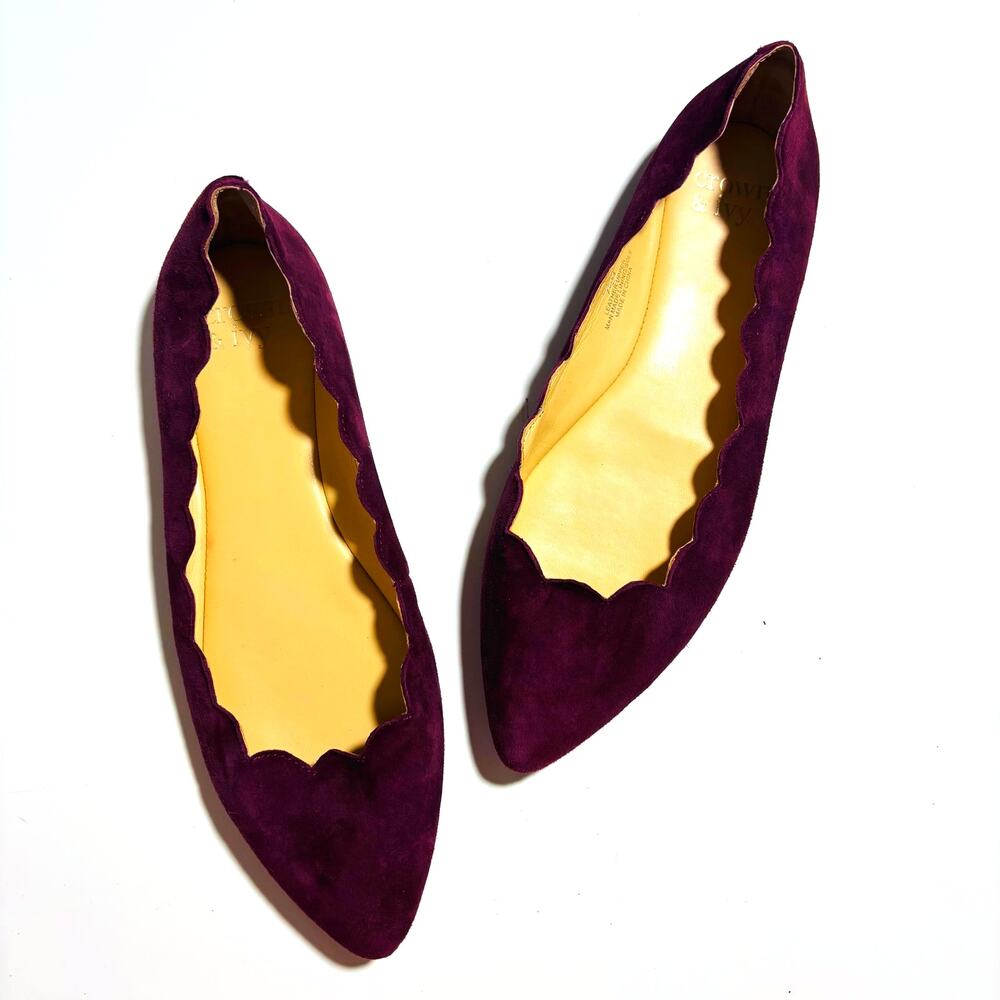Crown & Ivy Scallop Flats – Purple Suede Pointed Flats